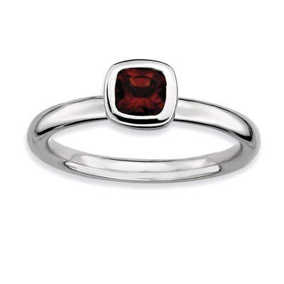 Cushion Cut Garnet Ring - Sterling Silver QSK446, MPN: QSK446, 886774004532