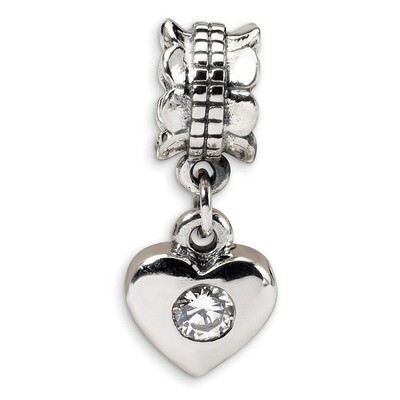 Synthetic Diamond Heart Dangle Bead - Sterling Silver QRS547, MPN: QRS547, 883957724584