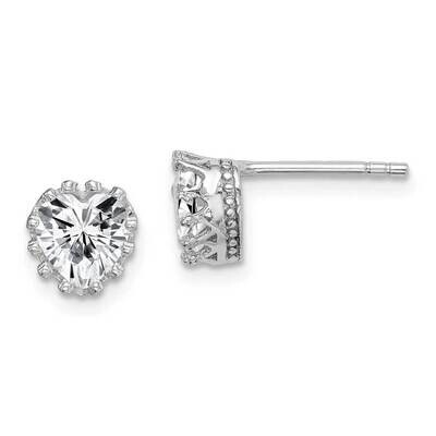 6mm Polished Heart CZ Diamond Post Earrings Sterling Silver Rhodium-plated QE15239, MPN: QE15239, 8…