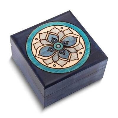 Blue Floral Carved and Painted Keepsake Square Wooden Box GM25147, MPN: GM25147,