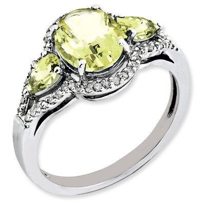 Oval Diamond &amp; Lemon Quartz Ring Sterling Silver QR3057LQ, MPN: QR3057LQ, 883957462967