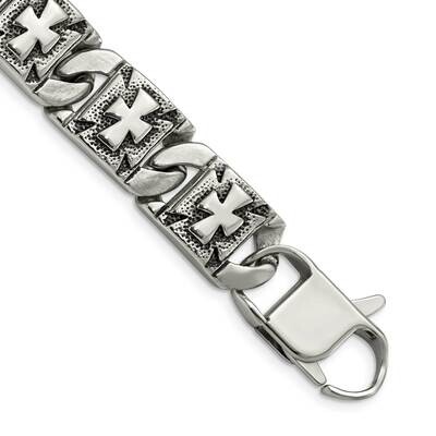 Links with Crosses Bracelet Stainless Steel Antiqued SRB1062-8.75 by Chisel, MPN: SRB1062-8.75, 191…