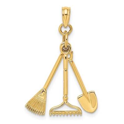 Moveable Garden Tool Collection Charm 14k Gold 3-D K7351, MPN: K7351, 637218138944