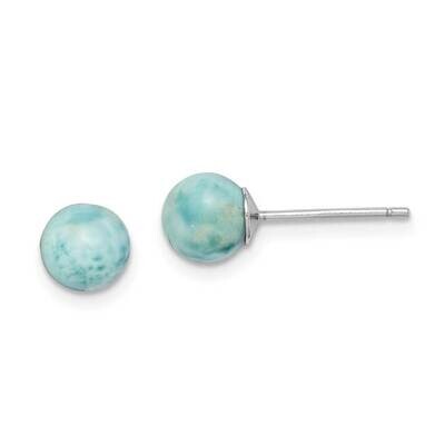 Light Blue 6mm Larimar Post Earrings Sterling Silver Rhodium-plated QE14444, MPN: QE14444, 88395795…