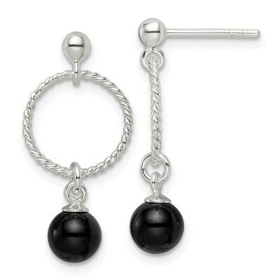Onyx In Circle Dangle Post Earrings Sterling Silver Polished QE16071, MPN: QE16071, 196904150276