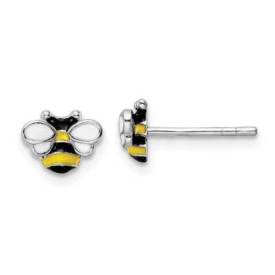 Enameled Bumble Bee Post Earrings Sterling Silver Rhodium-plated QE16605, MPN: QE16605, 191101782640