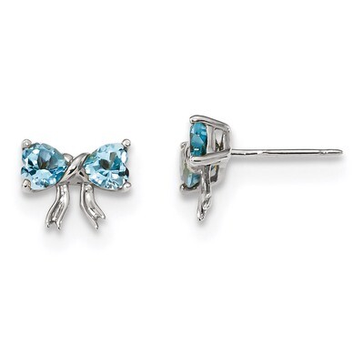 Light Swiss Blue Topaz Bow Post Earrings 14k white Gold Polished XBS578, MPN: XBS578, 191101168598