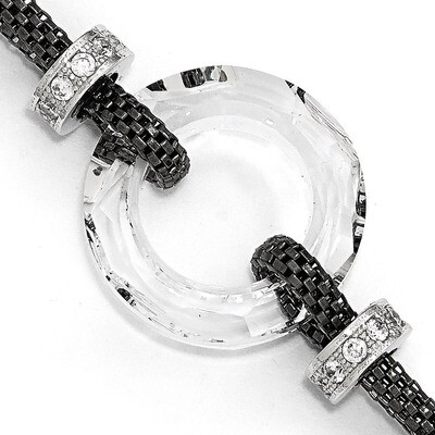Black-plated Crystal Bracelet with 1 Inch Extender. Sterling Silver QLF555-6.5