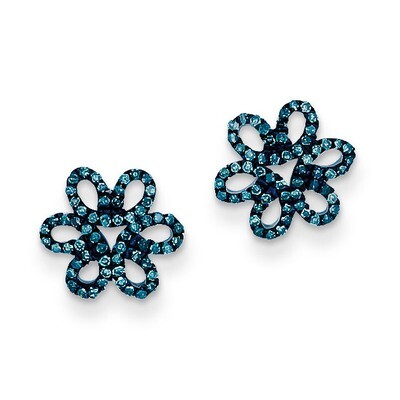 Blue and White Diamond Flower Post Earrings Sterling Silver QE10785, MPN: QE10785, 883957025988