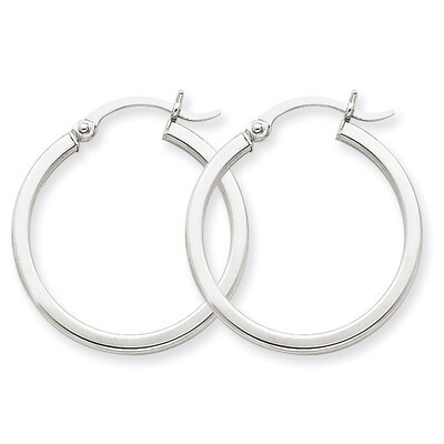 2mm Square Tube Hoops 14k White Gold T1084, MPN: T1084, 883957286266
