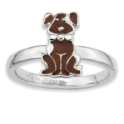 Brown Enameled Dog Ring - Sterling Silver QSK557, MPN: QSK557, 886774218403