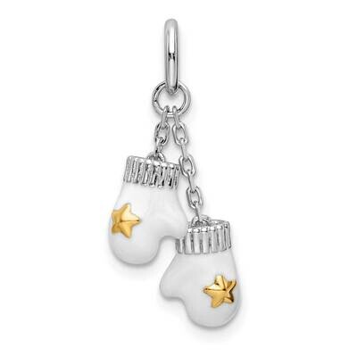 Gold-Tone Enamel Mitten Charm Sterling Silver Rhodium-Plated QCC1258, MPN: QCC1258,