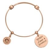 Nikki Lissoni Charm Bangle with Two Fixed Charms Rose Wish Love Sparkle Rose Gold-plated 19cm B1142…