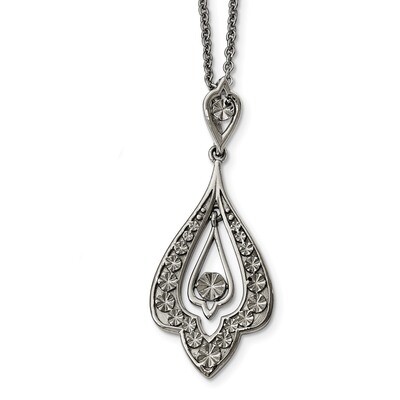 Polished Textured Dangle with 2 Inch Extender Necklace Stainless Steel SRN2209-16