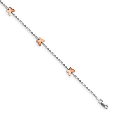 Leslie&#39;s White and Rose Gold Polished Butterfly 1in Extender Anklet 14k Gold HB-LF1444-9.5, MPN: LF…