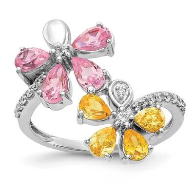 Citrine Pink Tourmaline Flower Ring 14k White Gold Diamond RM4380-016-WA, MPN: RM4380-016-WA, 88395…