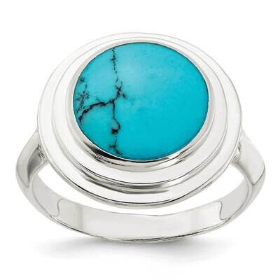 Round Imitation Turquoise Ring Sterling Silver Polished QR7339, MPN: QR7339,