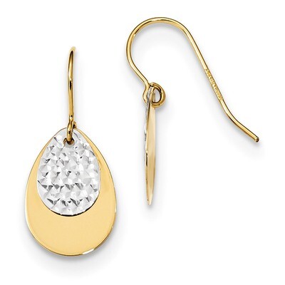 Polished/Textured Teardrop Dangle Earrings 14k Two-Tone Gold TL998, MPN: TL998, 191101143557