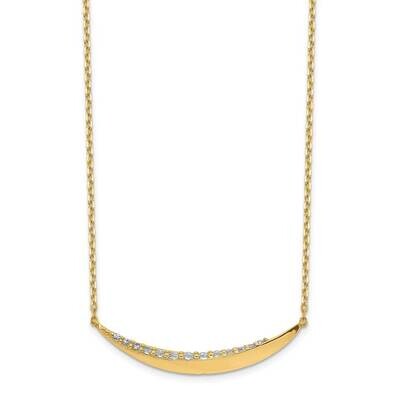 Curved Bar with 2 inch Extender Necklace 14k Gold CZ Diamond SF2769-18, MPN: SF2769-18, 883957919188