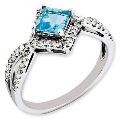 Blue Topaz &amp; Diamond Ring Sterling Silver QR3093BT, MPN: QR3093BT, 883957654003