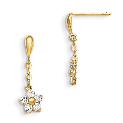 CZ Children&#39;S Flower Dangle Post Earrings 14k Gold GK770, MPN: GK770, 191101363115