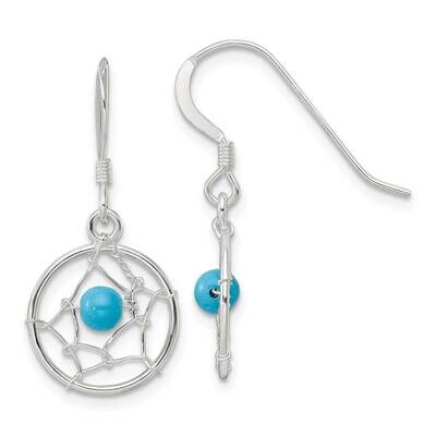 Dream Catcher with Semi Precious Turquoise Bead Dangle Earrin Sterling Silver QE16084, MPN: QE16084…