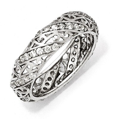 Cz Lines &amp; Swirls Ring Sterling Silver QCM889-6