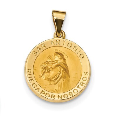 Satin Hollow Spanish Saint Anthony Medal Pendant 14k Gold Polished XR1679, MPN: XR1679, 883957600581