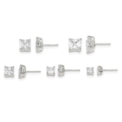 White CZ Diamond Post Set Earrings Sterling Silver Polished QE12187SET, MPN: QE12187SET, 8839578043…