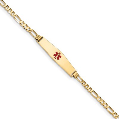 7 Inch Medical Soft Diamond Shape Red Enamel Flat Figaro Link ID Bracelet 14k Gold XM559CC-7, MPN: …