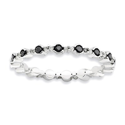 Black White Diamond Ring - Sterling Silver Polished QSK641, MPN: QSK641, 886774220529