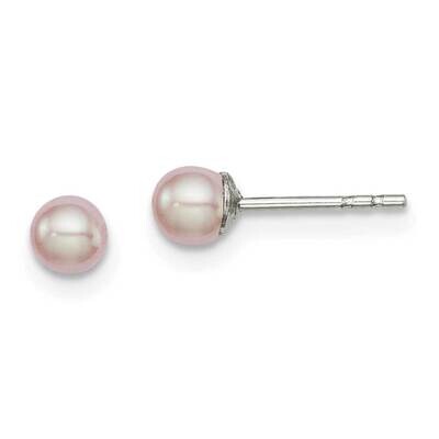 3-4mm Pink Fw Cultured Button Pearl Stud Earrings Sterling Silver Rhodium-plated QE12682, MPN: QE12…