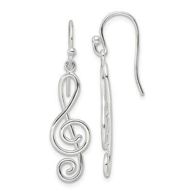 Treble Clef Dangle Shepherd Hook Earrings Sterling Silver Polished QE16567, MPN: QE16567, 196904167…