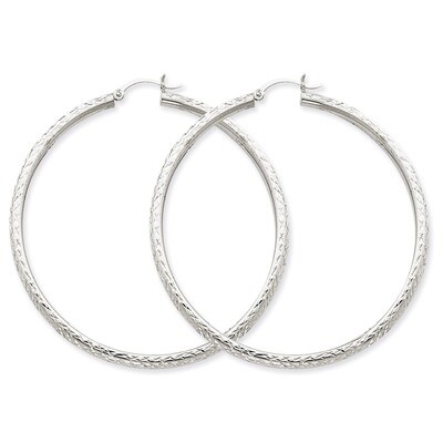 Diamond-cut 3mm Round Hoop Earrings 14k White Gold TC261, MPN: TC261, 883957289366