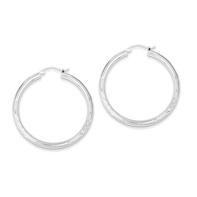 3.00mm Satin Diamond-cut Hoop Earrings Sterling Silver Rhodium-plated QE3564, MPN: QE3564, 88395792…