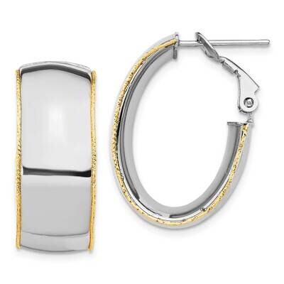 WG 9.5mm Polished with YG Diamond-cut wire Accent Oval Hoop Earring 14k Two-tone Gold PRE1015, MPN:…
