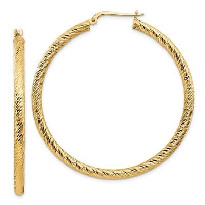 3x40mm Diamond-Cut Round Hoop Earrings 14k Gold TF1345, MPN: TF1345, 191101986161