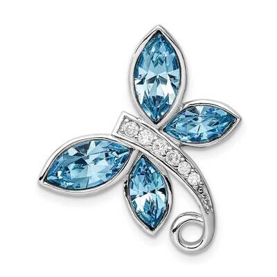 Clear &amp; Blue Crystal Butterfly Chain Slide Sterling Silver Rhodium-plated QP5369, MPN: QP5369, 8839…