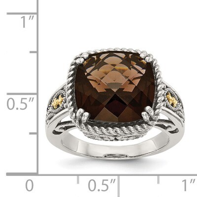 Smokey Quartz Ring Sterling Silver &amp; 14k Gold QTC1498, MPN: QTC1498, 191101465208