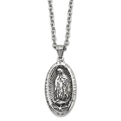 Antiqued &amp; Polished Spanish Lady Of Guadalupe 24 Inch Necklace Stainless Steel SRN2851-24 by Chisel…