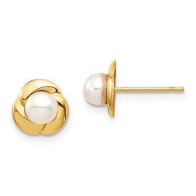 4-5mm White Button Freshwater Cultured Pearl Post Earrings 14k Gold SE2978 by Madi K, MPN: SE2978, …