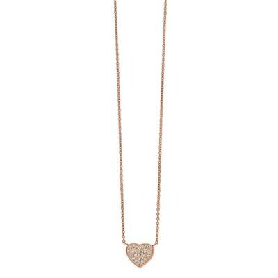 Rose Ip CZ Diamond Heart 17.25 Inch with 1 Inch Extender Necklace Stainless Steel Polished SRN2743-…