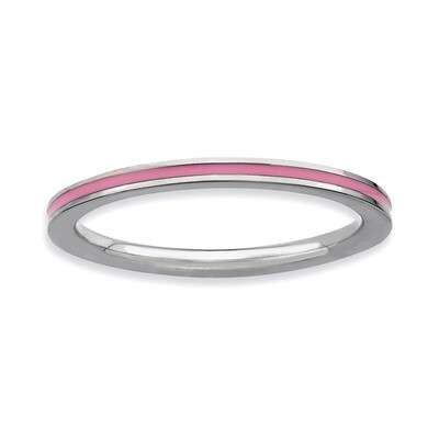 Pink Enameled 1.5mm Ring - Sterling Silver QSK141, MPN: QSK141, 886774211251