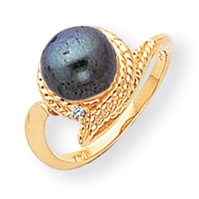 8.5mm Black Fresh Water Cultured Pearl Diamond Ring 14k Gold Y2026BP/A, MPN: Y2026BP/A, 883957076621