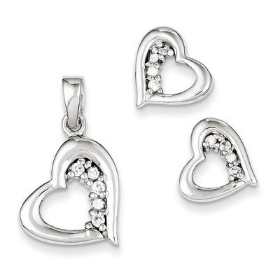 Heart Earring &amp; Pendant Set Sterling Silver Diamond QST191, MPN: QST191, 191101285523