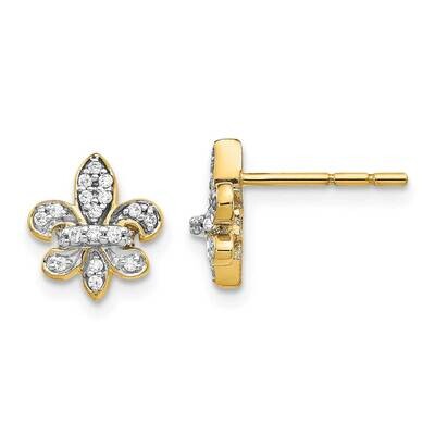 Fleur De Lis Post Earrings 14k Gold Diamond EM5537-016-YA, MPN: EM5537-016-YA, 883957273600