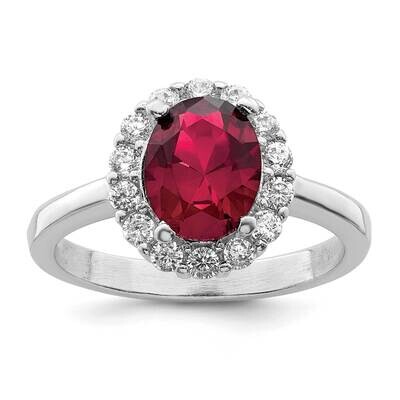 Rhodium-Plated Red and Clear CZ Diamond Ring Sterling Silver Polished QR7359, MPN: QR7359,