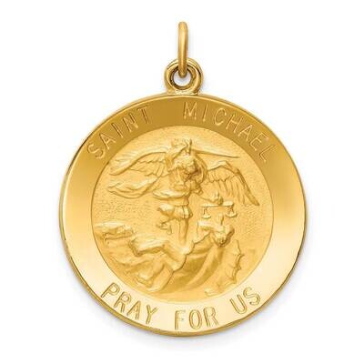 Medium Round St. Michael Medal 14k Gold Solid Polished Satin XR1718, MPN: XR1718, 883957829869