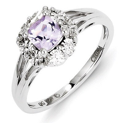 Pink Amethyst Diamond Ring Sterling Silver QR4560PQ, MPN: QR4560PQ, 883957439495