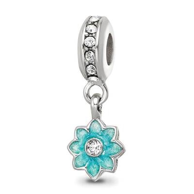 SS Preciosa Crystal Teal Enamel Dangle Flower Bead QRS4222, MPN: QRS4222,